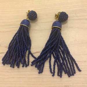 J. Crew Navy Blue Beaded Tassel Earrings
